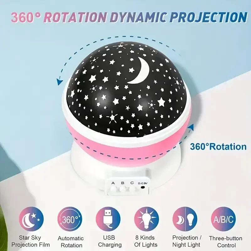 USB powered starry night light projector with moon and stars -360 ° rotatable, 9 color modes - Image 7