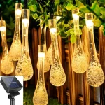 Solar Water Drop String Lights Fairy LED Light Outdoor Garden Fence Patio Christmas Garland Wedding Decoration Holiday Lighting