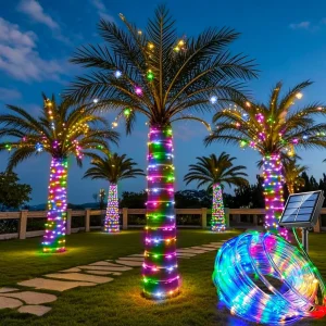 Solar Outdoor Light String Festoon LED Tube Rope Solar Garland Lamp for Summer Garden Fence Wedding Party Balcony Decoration